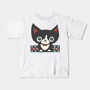 Black kitten and tie Kids T-Shirt